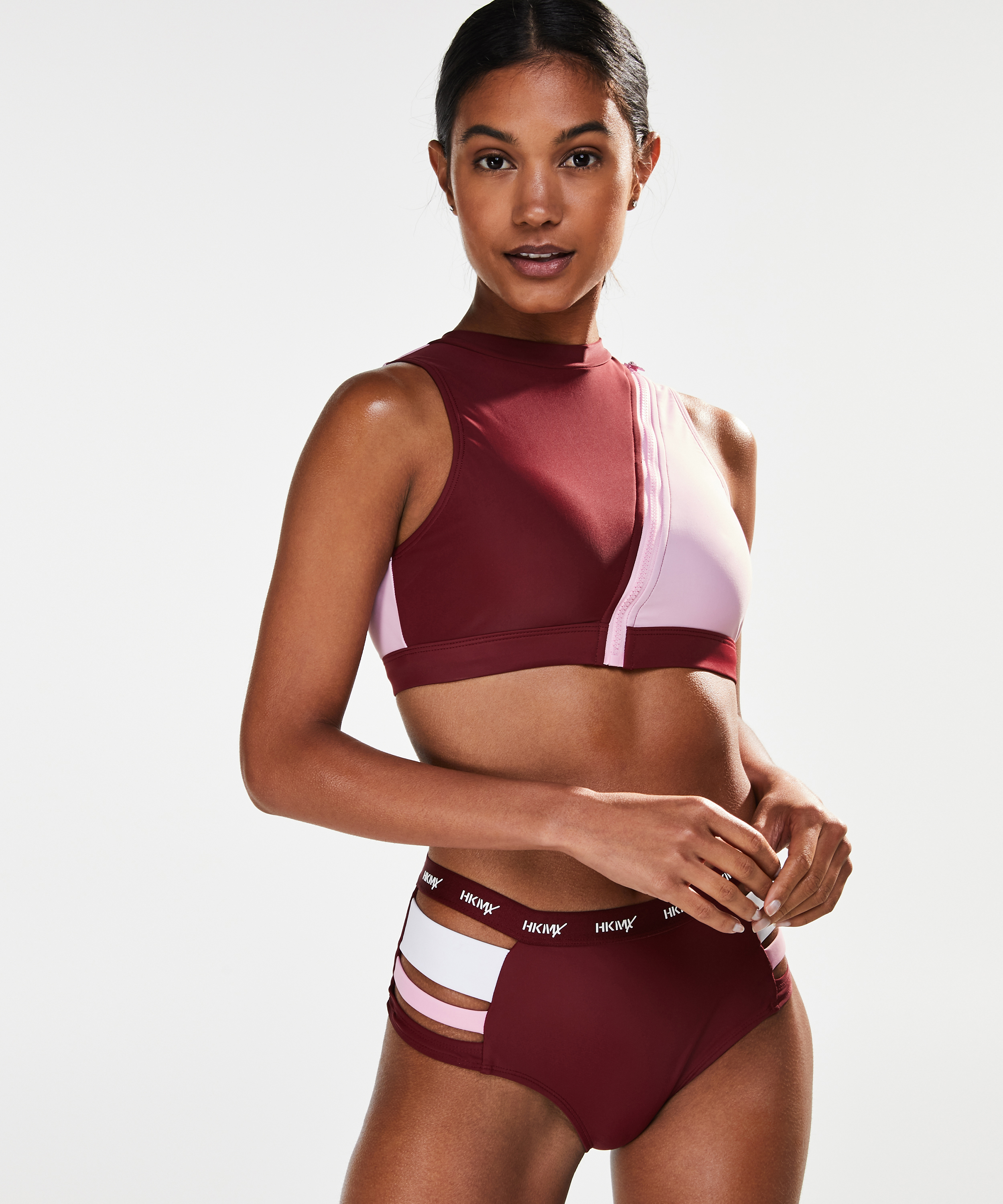 Slip de bikini taille haute cheeky HKMX, Rouge, main