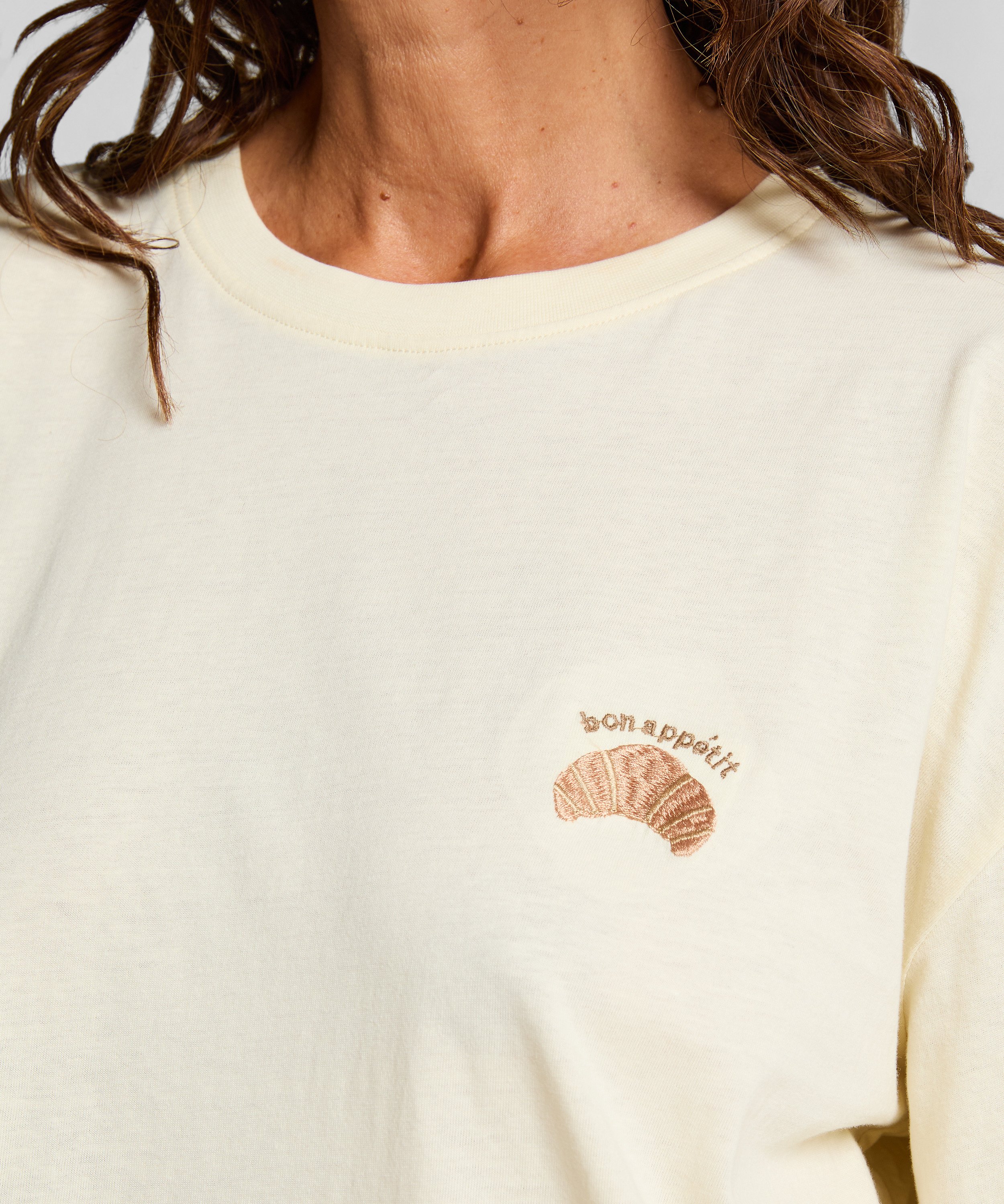 Chemise de nuit à col rond, Jaune, main