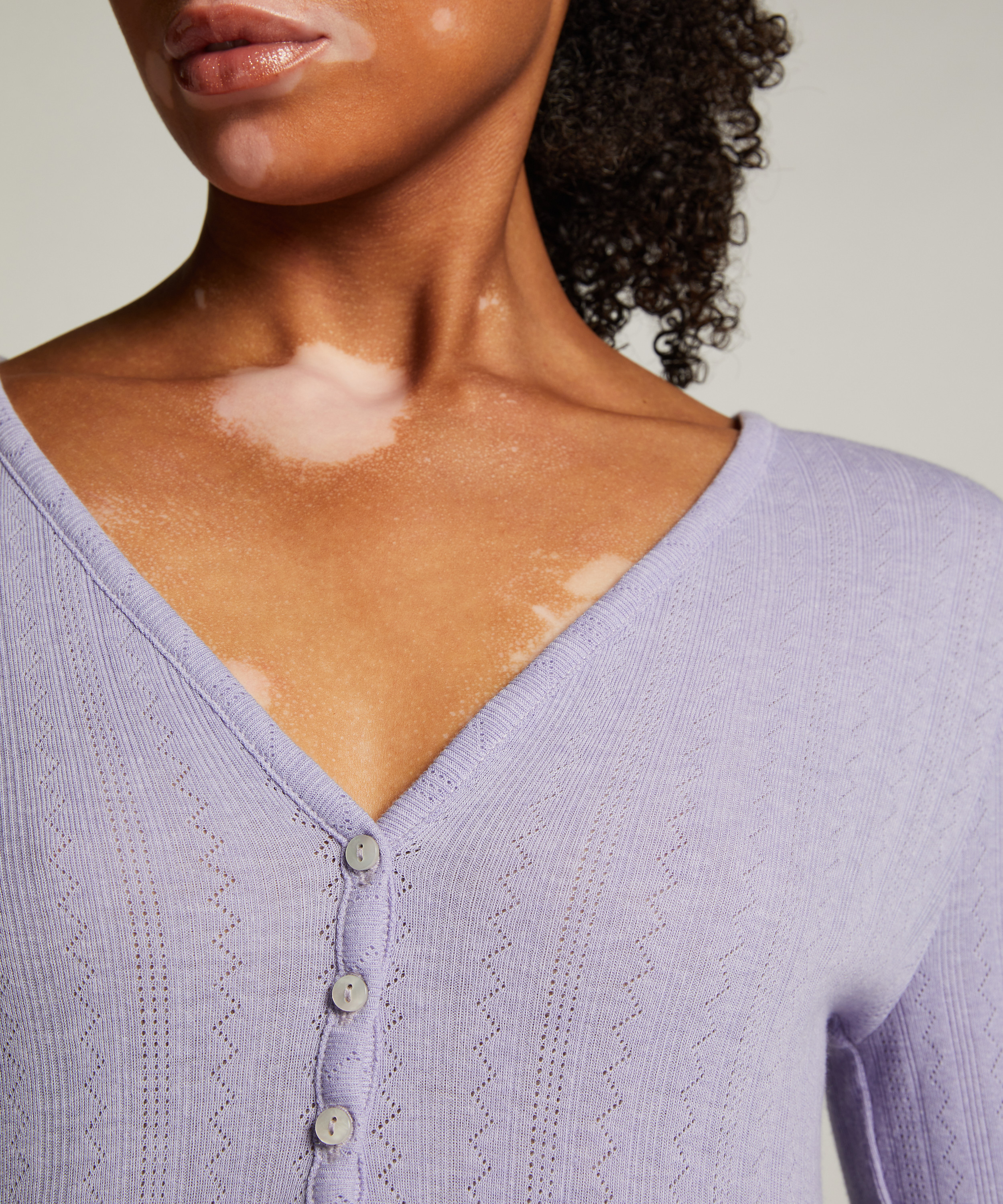 Haut de pyjama Henley, Violet, main