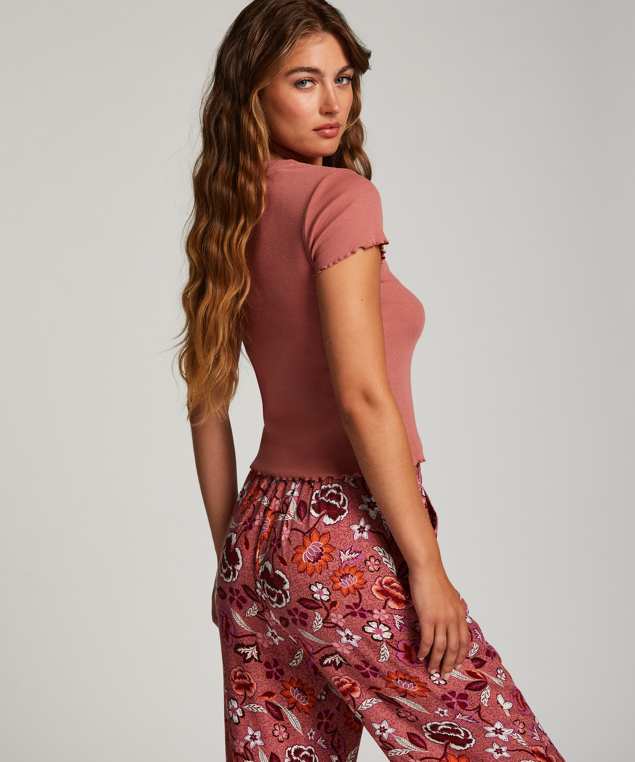 Kurzarm-Baumwollshirt, Rose, main