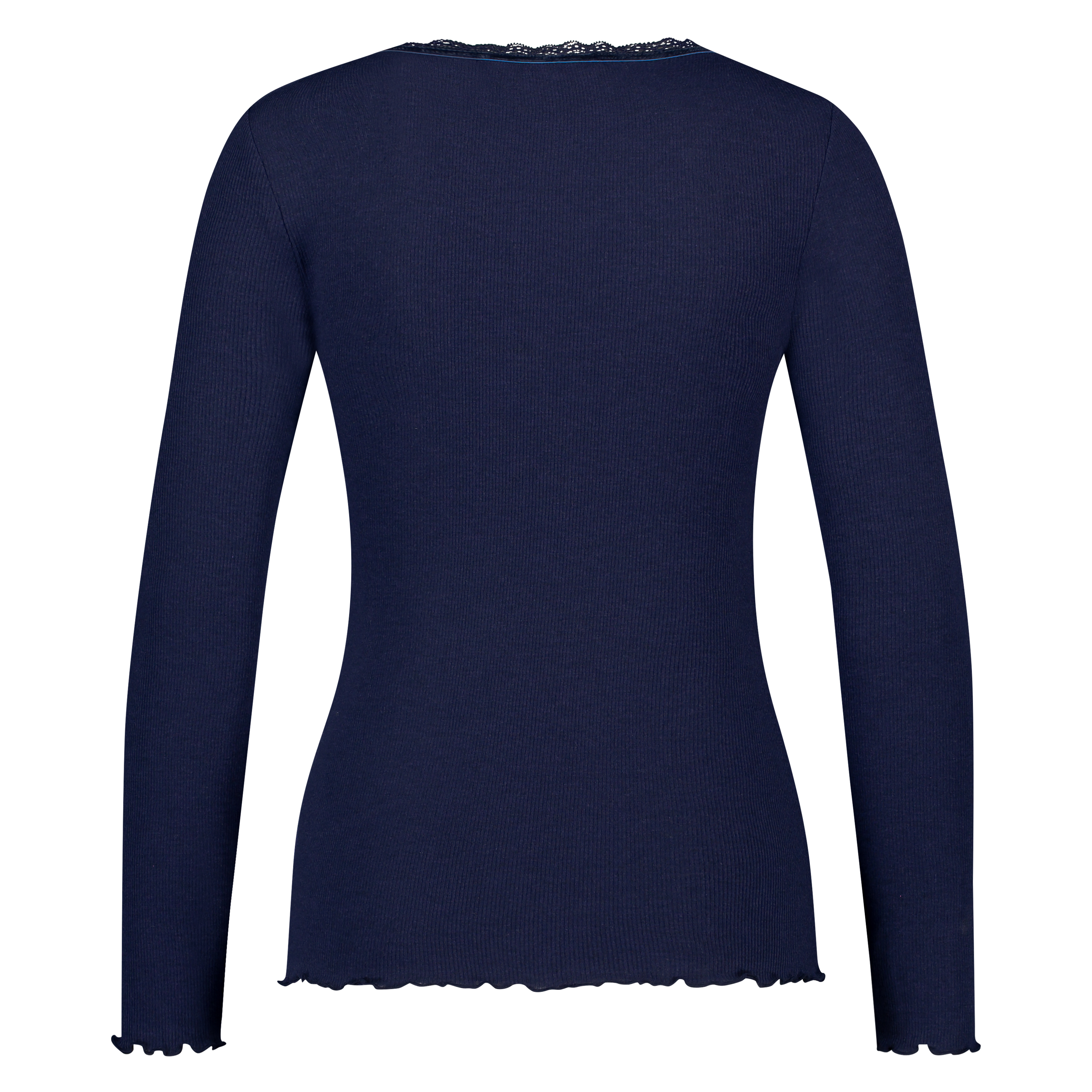 Langarm-Top, gerippt R-neck, Blau, main