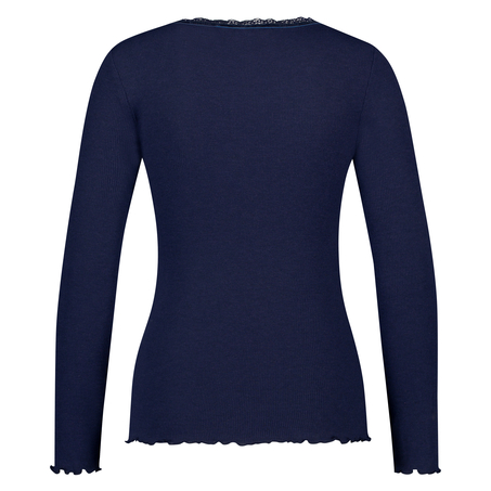 Langarm-Top, gerippt R-neck, Blau
