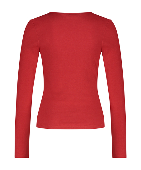 Top mit V-Ausschnitt, Longsleeve, Rot