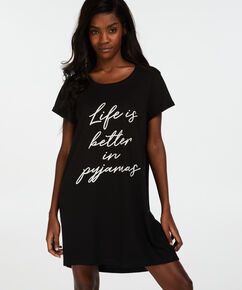 Chemise de nuit &agrave; encolure arrondie, Noir