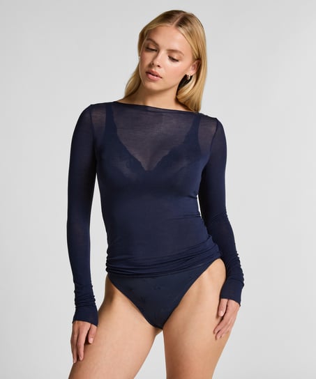 Haut avec cachemire à col bateau super soft, Bleu