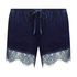 Gl&auml;nzende Velours-Spitzen-Shorts, Blau