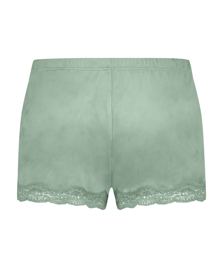 Shorts aus Velours mit Spitze, grün