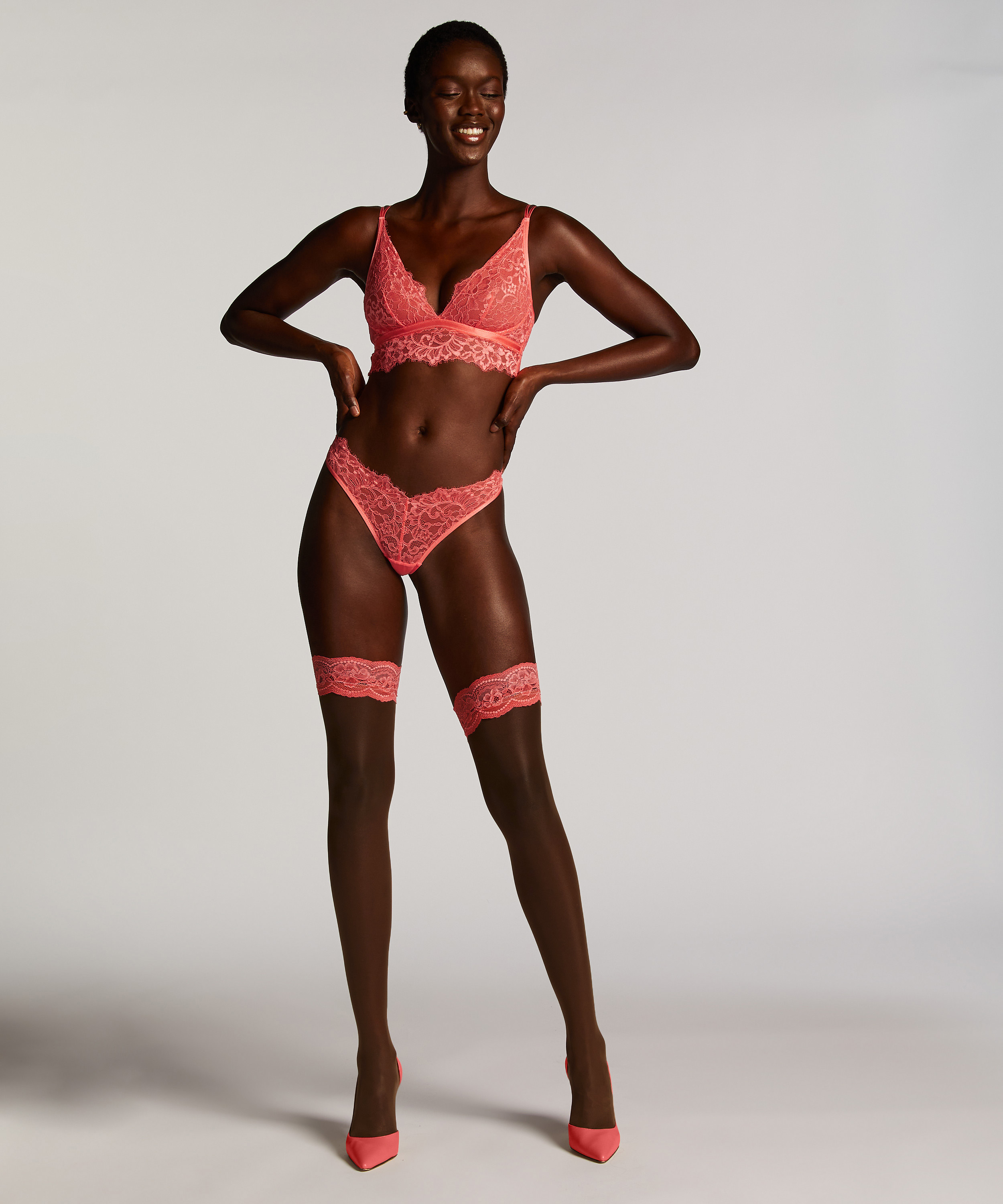 Halterlose Strümpfe 15 Denier Spitze, Rose, main