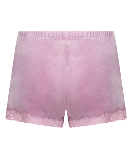 Shorts aus Velours mit Spitze, Lila