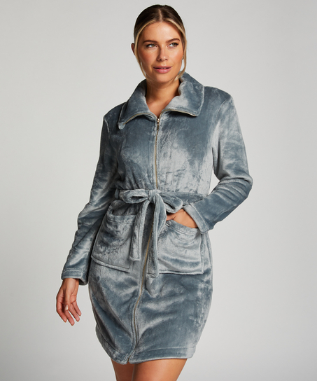 Peignoir en molleton avec fermeture éclair, Bleu