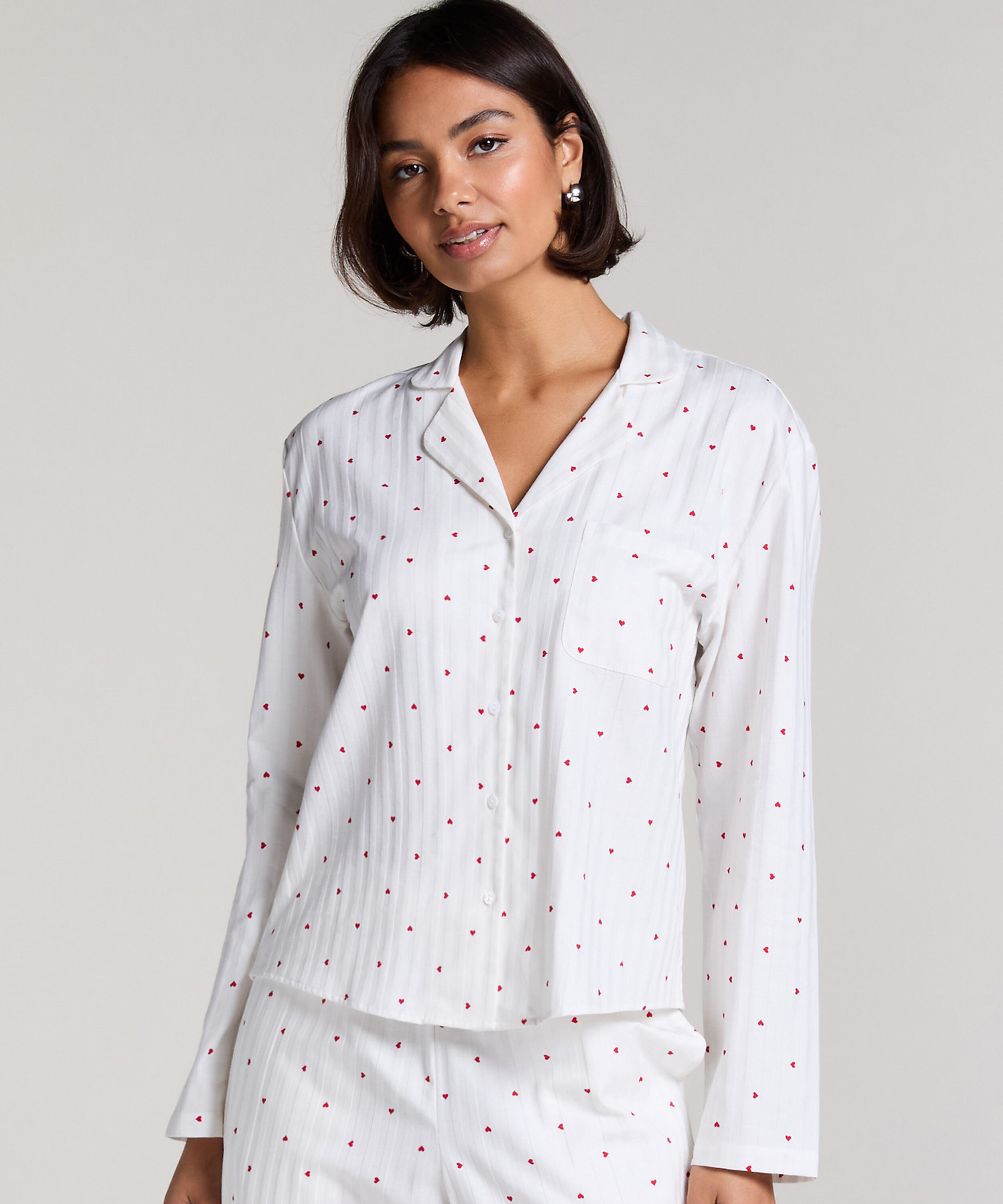 Haut de Pyjama Jacquard Manches Longues, Blanc Haut de Pyjama Jacquard Manches Longues, Blanc