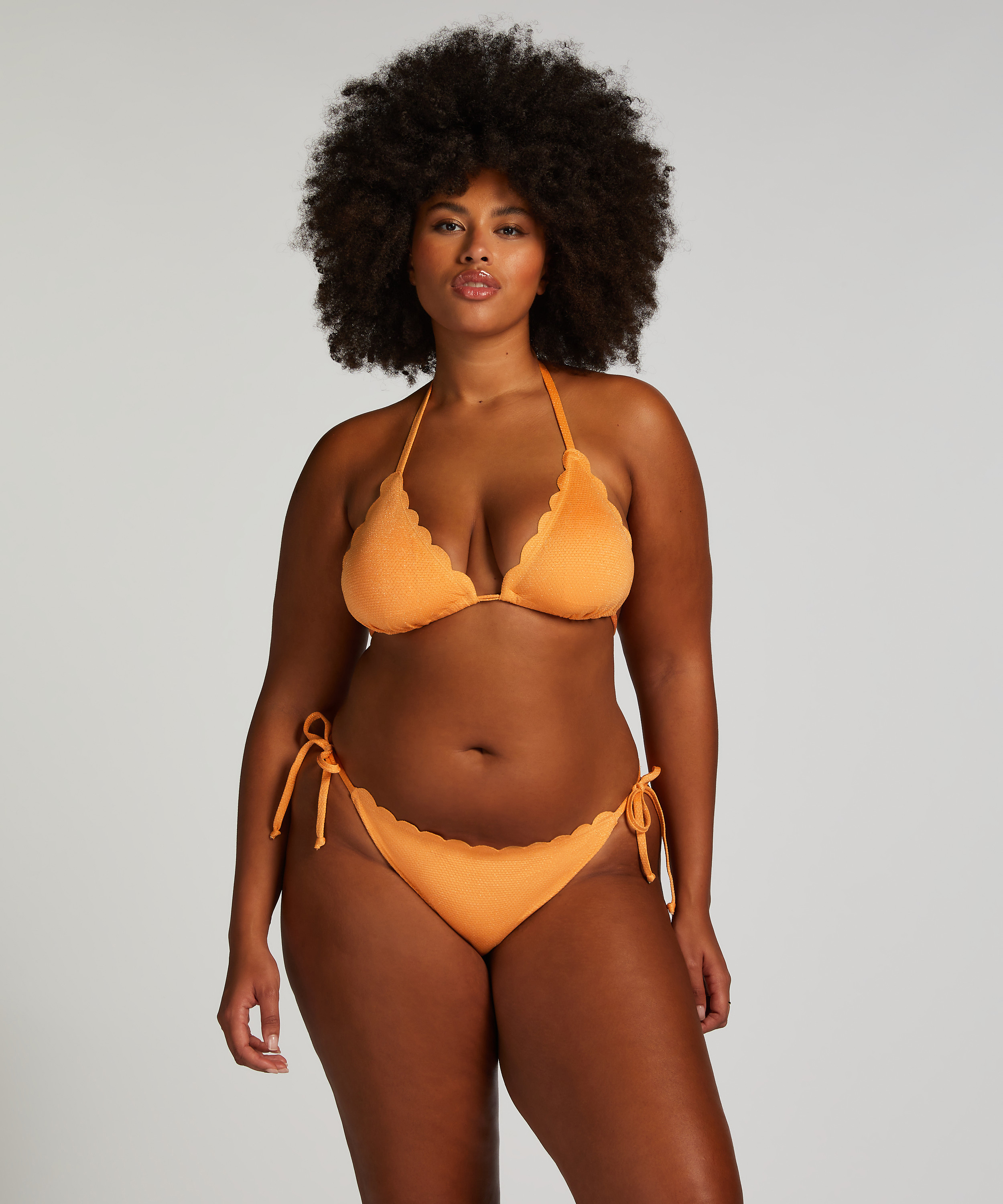 Bikini Slip Cheeky Tanga Scallop Lurex, Orange, main