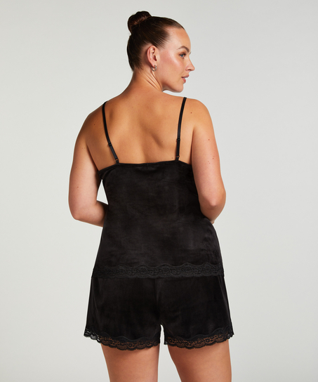 Cami Top Velours Lace, Schwarz