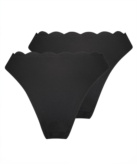 2er-Pack Bikini-Hose Scallop, Schwarz