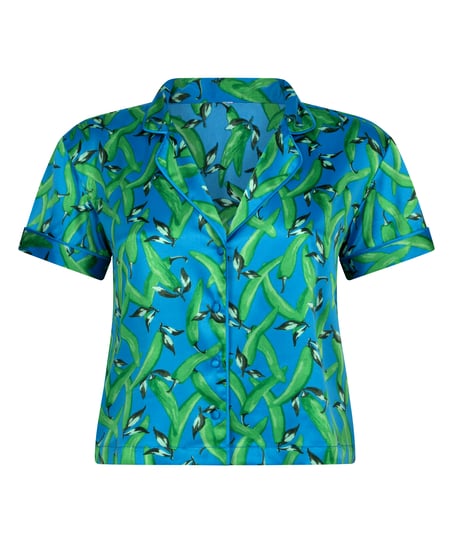 Veste à manches courtes en satin, Bleu