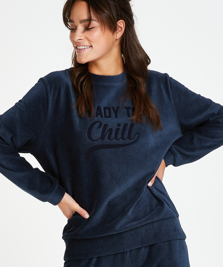 Top velours manches longues, Bleu