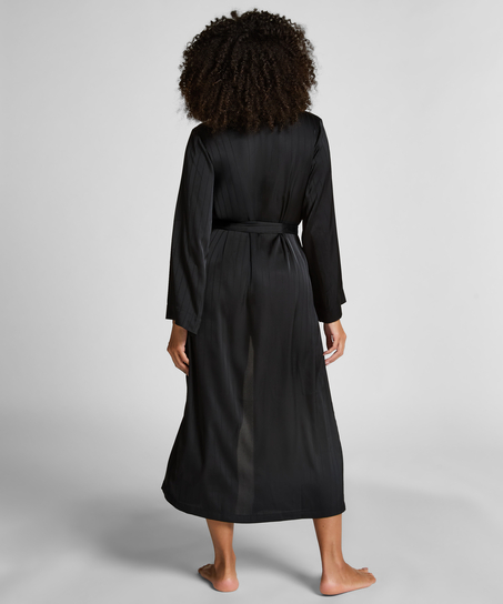 Satin-Kimono mit Nadelstreifen, Schwarz