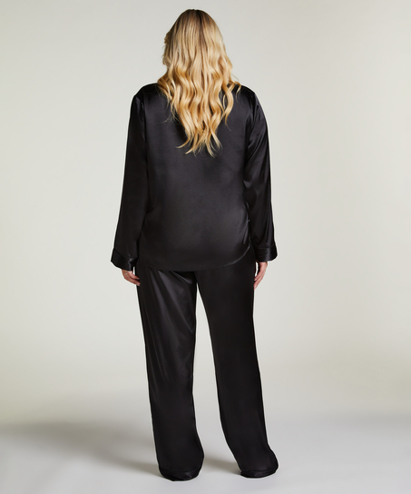 Langarmjacke Satin, Schwarz