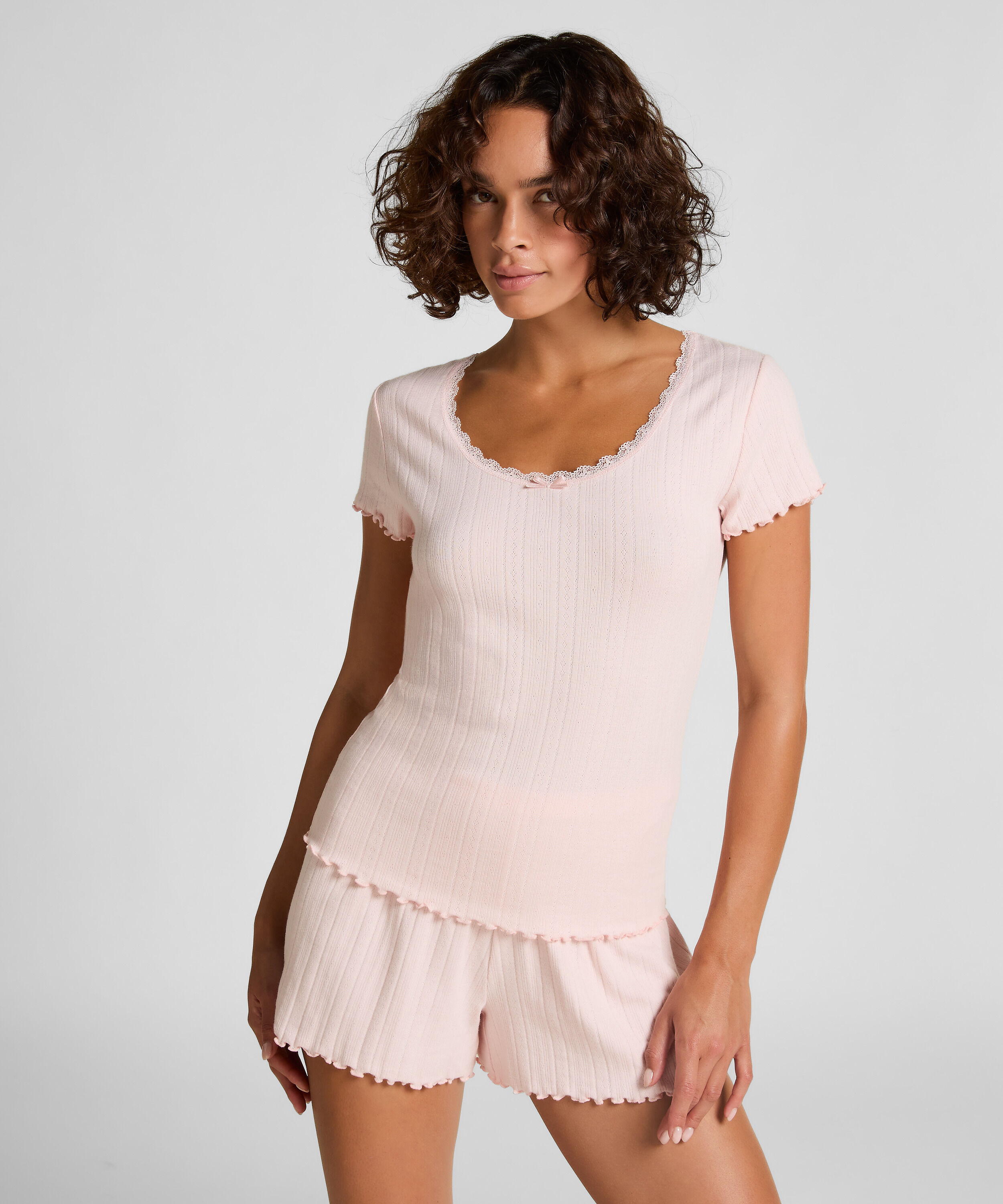 Pointelle-Top mit Spitze, Rose