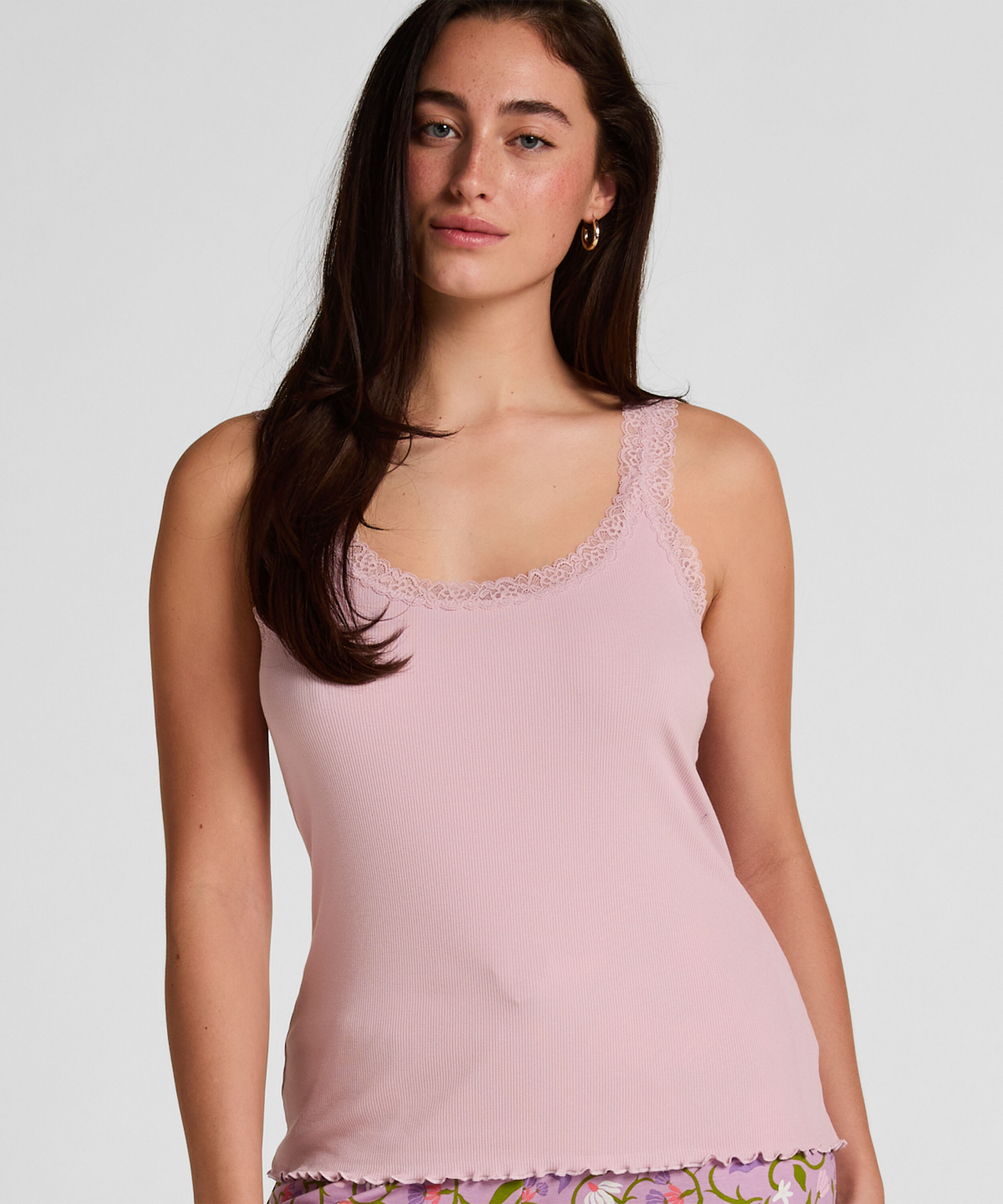 Rippjersey-Top mit Spitze, Rose