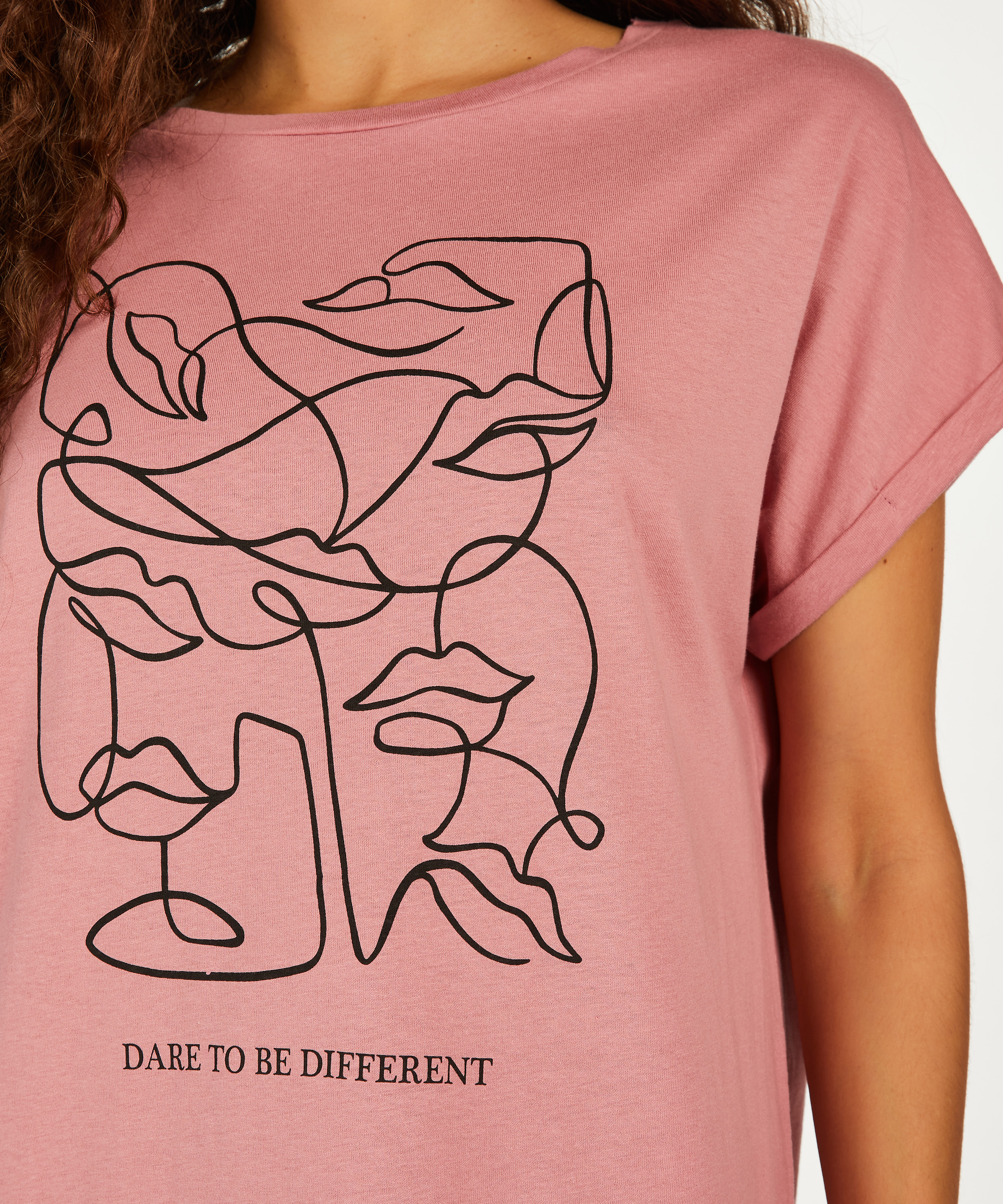 Chemise de nuit &agrave; encolure arrondie, Rose, main