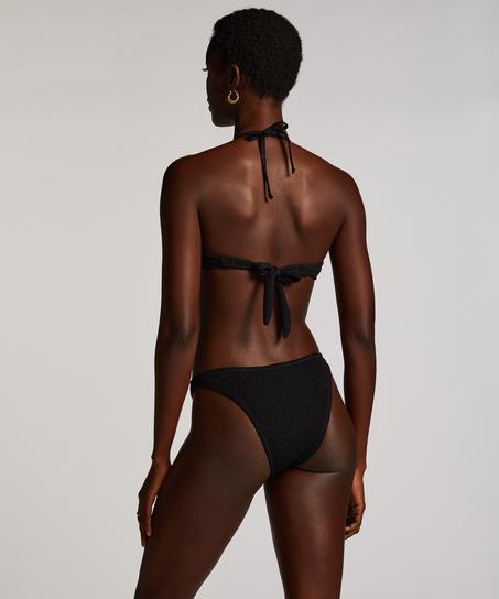Bikini Slip mit hohem Beinausschnitt Crinkle, Schwarz