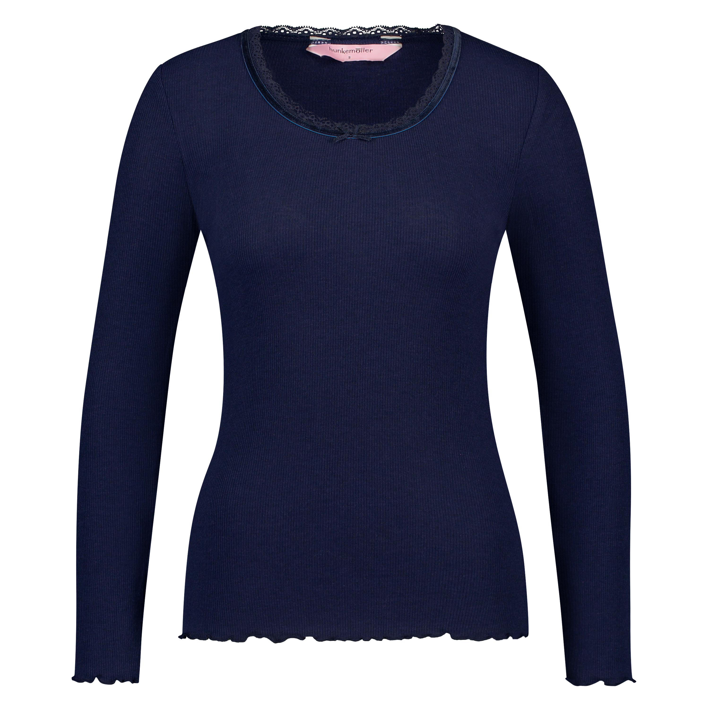 Langarm-Top, gerippt R-neck, Blau, main