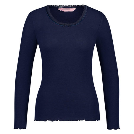 Langarm-Top, gerippt R-neck, Blau