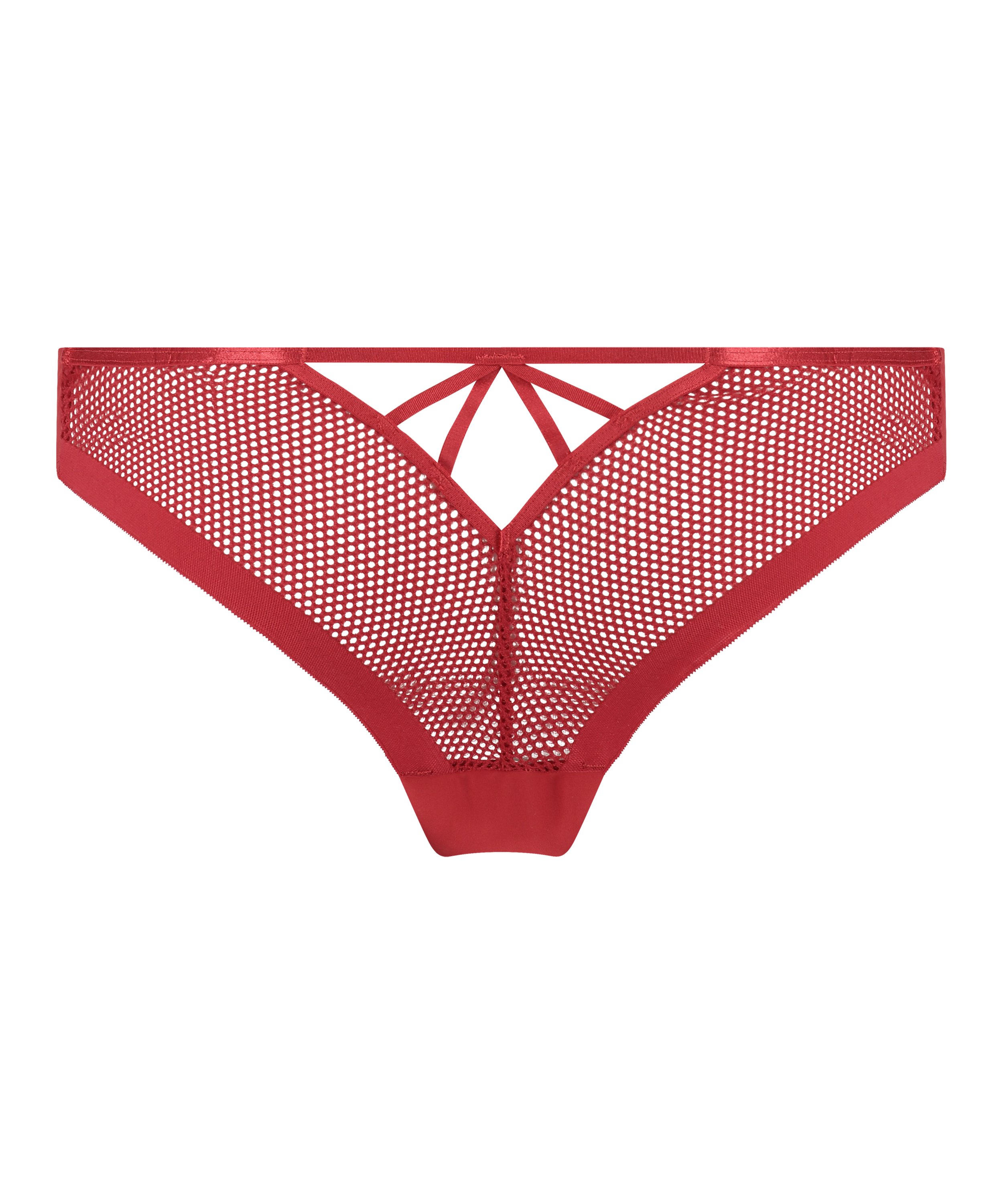 Slip brésilien résille invisible, Rouge, main