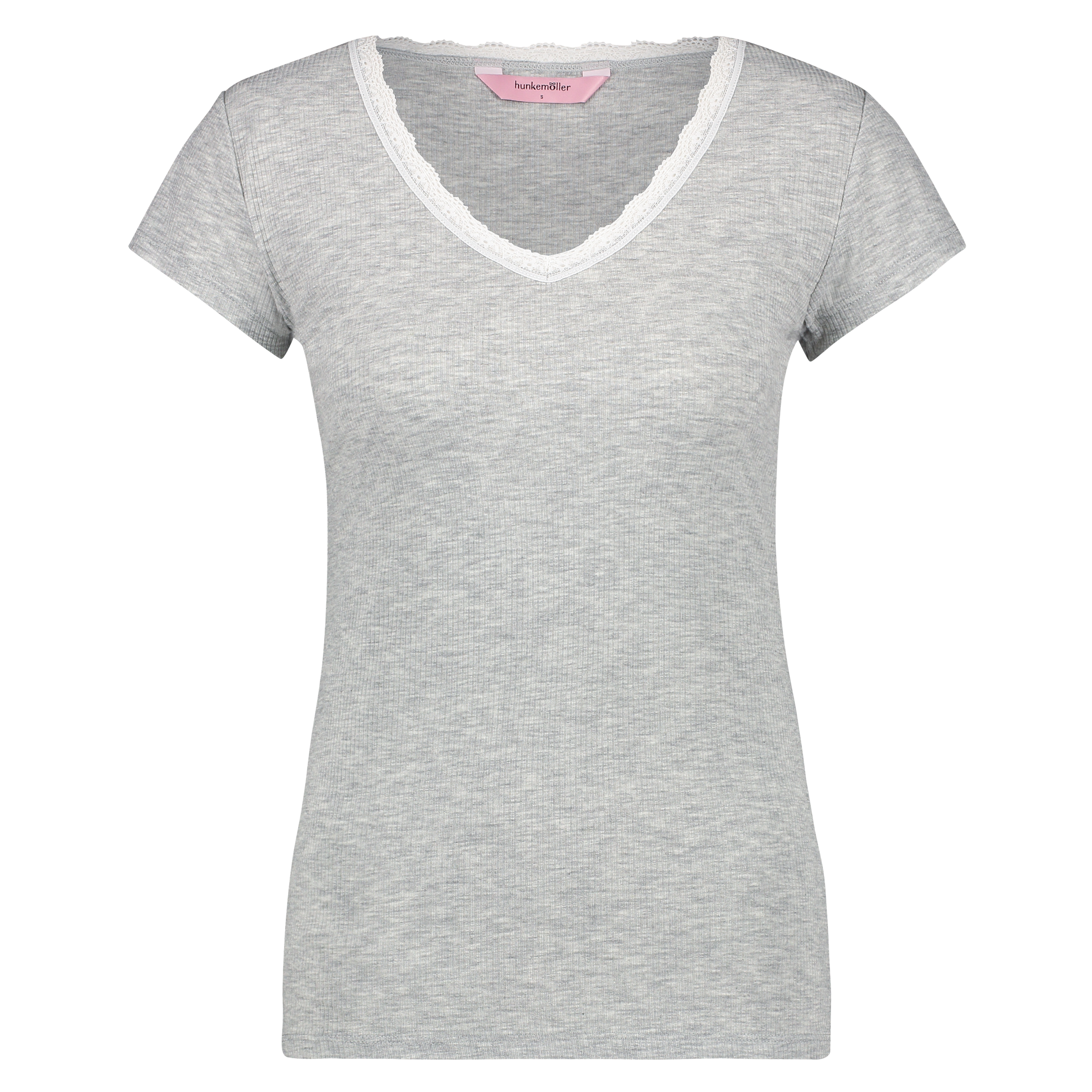 Kurzarm-Top, Rib V-Neck, Grau, main