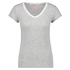 Kurzarm-Top, Rib V-Neck, Grau