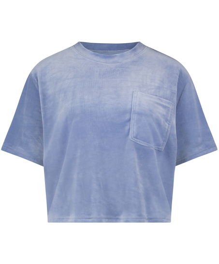 Top Velours Pocket, Bleu
