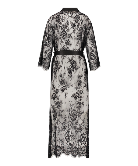 Long Kimono Allover Lace, Noir