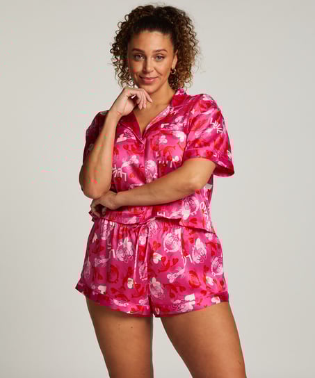 Veste à manches courtes en satin, Rose