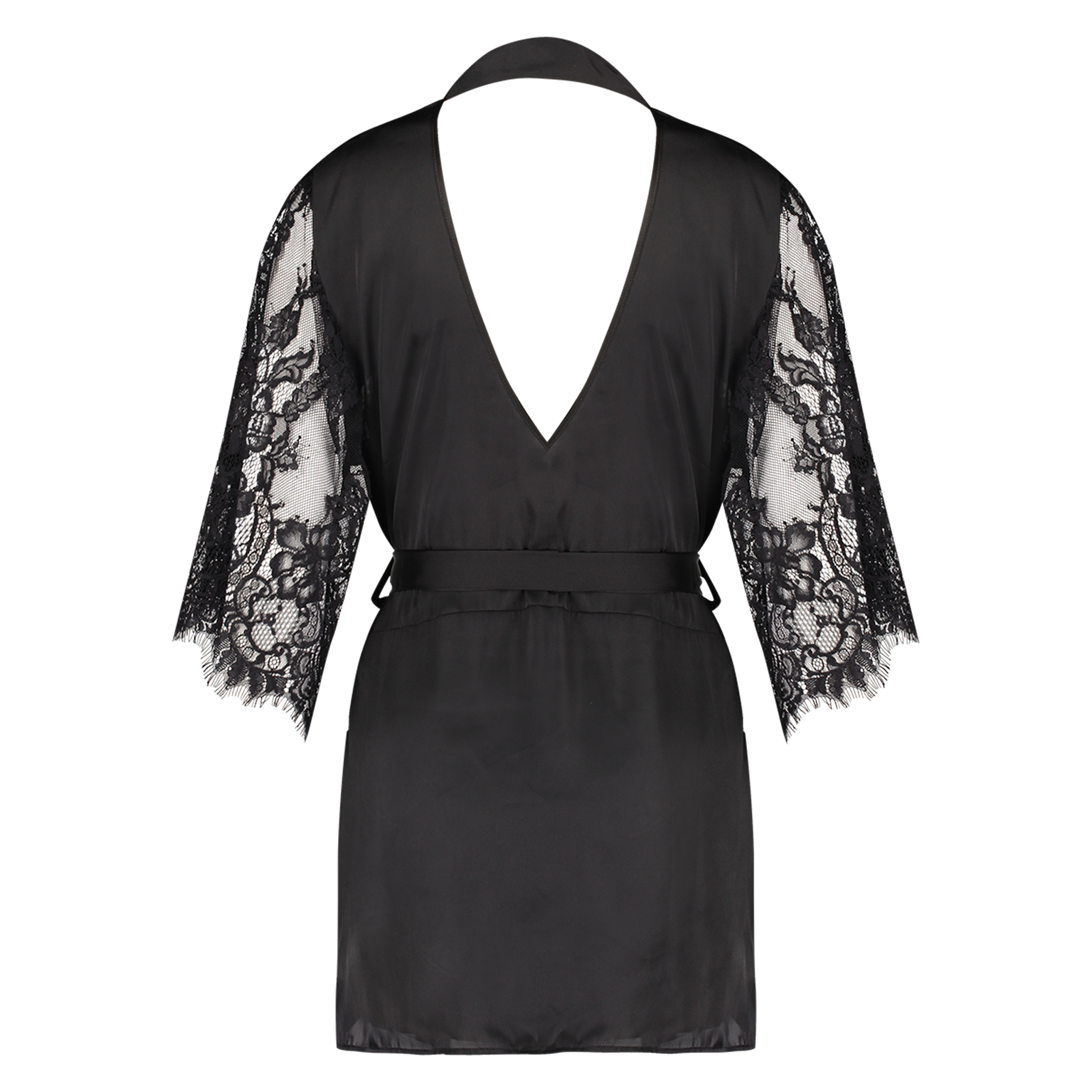 Kimono Flared Satin Lace, Noir, main