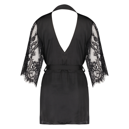 Kimono Flared Satin Lace, Noir