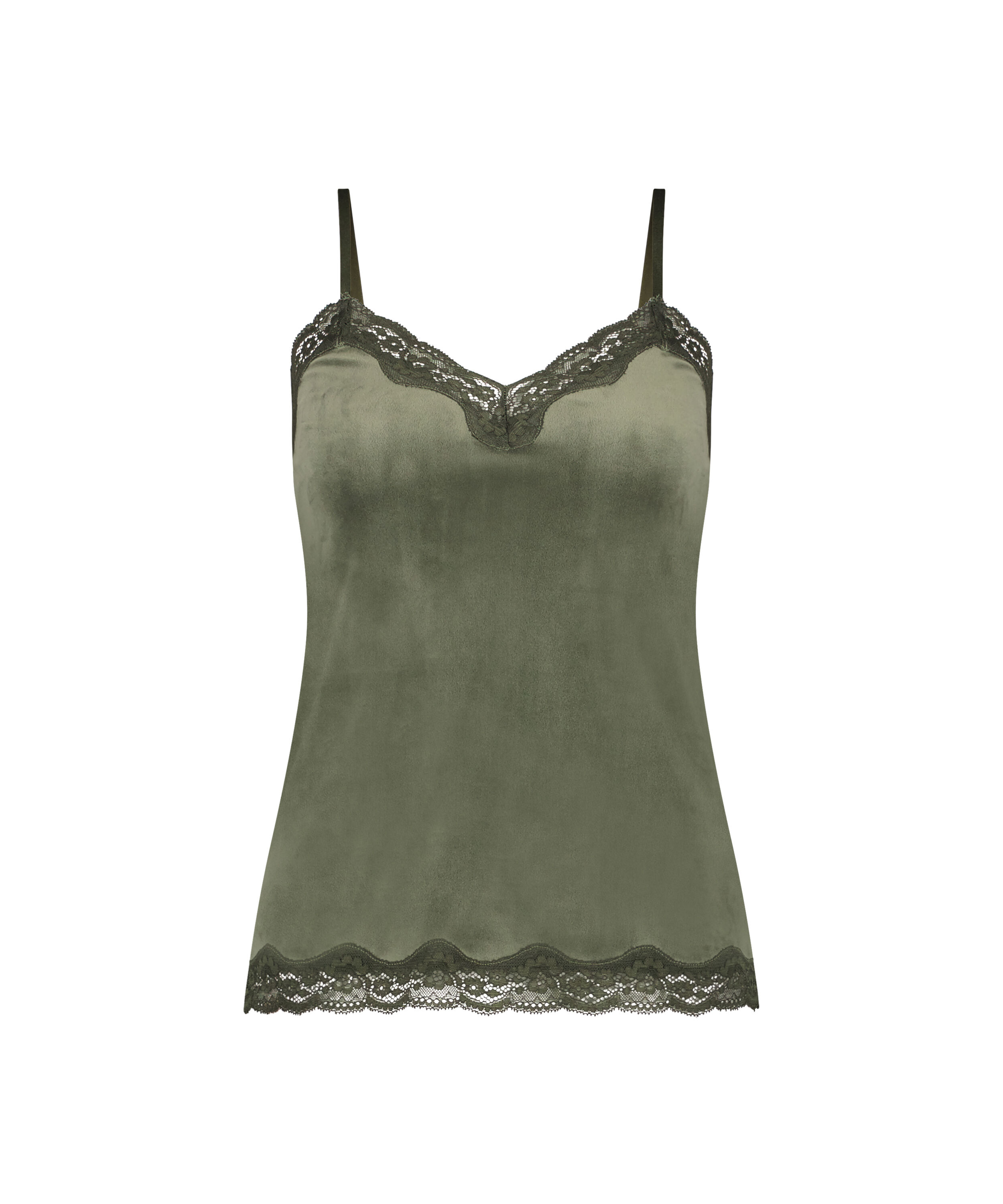 Cami Top Velours Lace, Gr&uuml;n