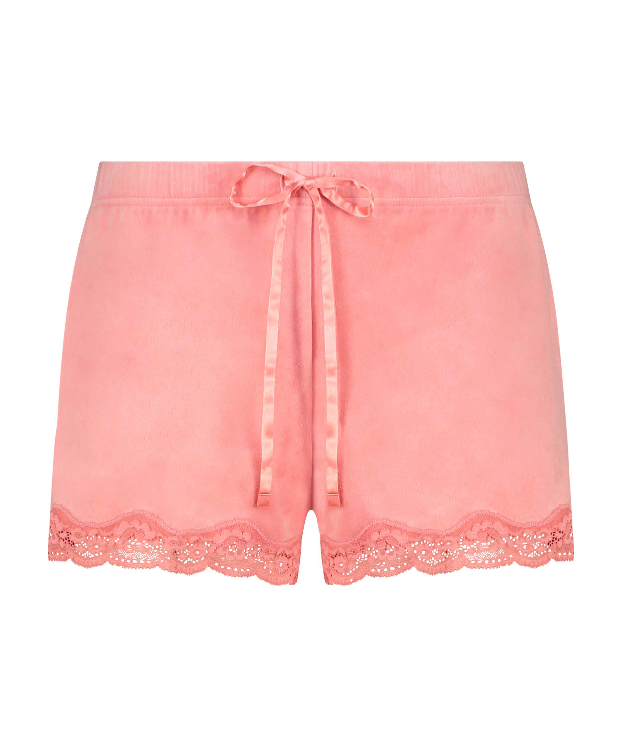 Shorts aus Velours mit Spitze, Rose, main
