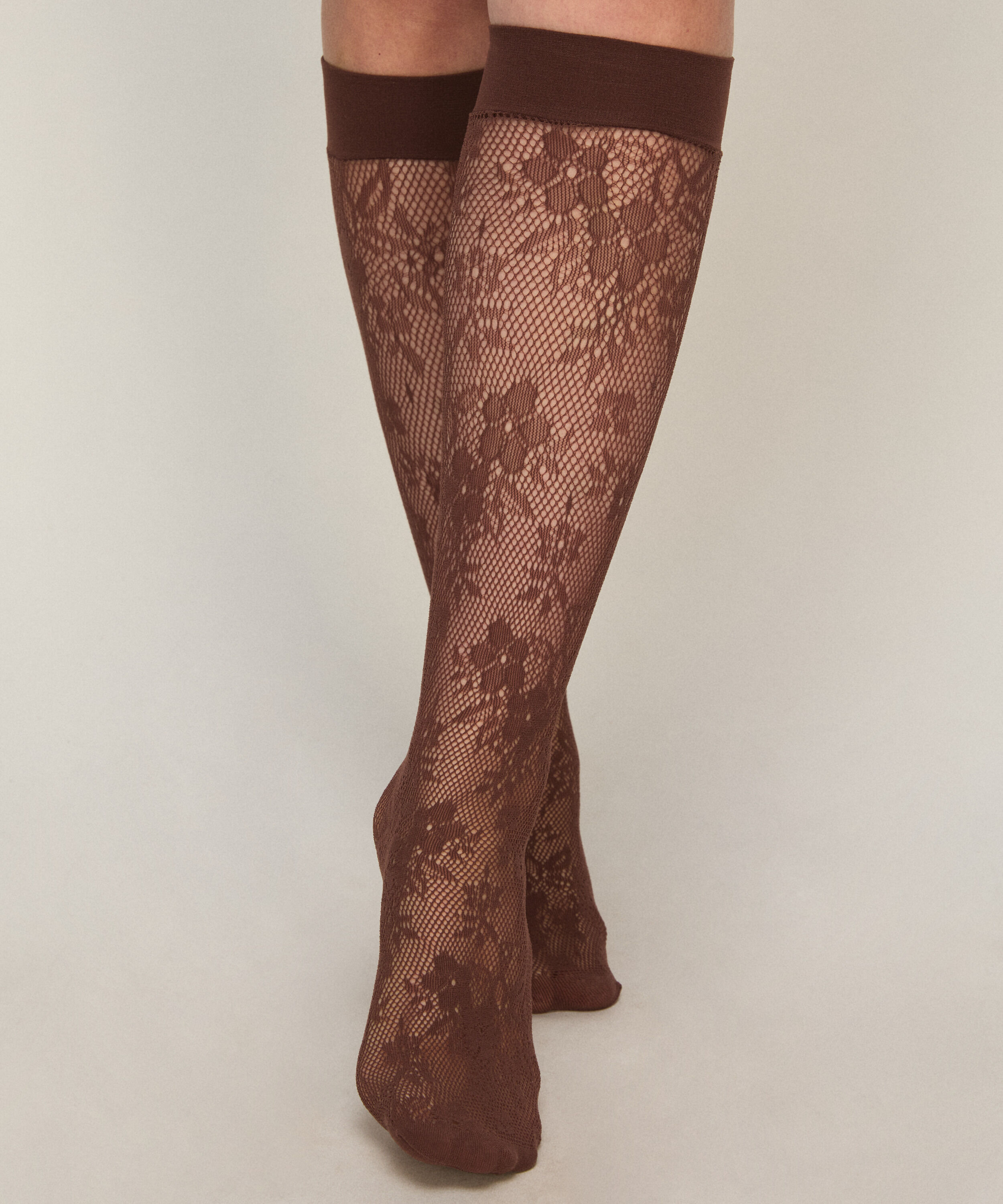 Chaussettes Transparentes Dentelle Résille, Marron