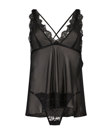 Babydoll Chiffon Lace, Schwarz