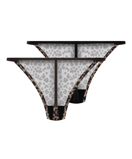 2er-Pack Micro Leopard String, Schwarz