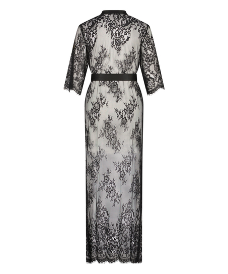 Long Kimono Allover Lace, Noir