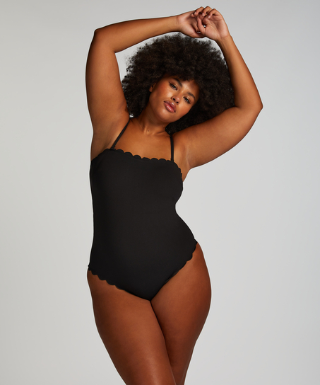 Badeanzug Bandeau Scallop, Schwarz