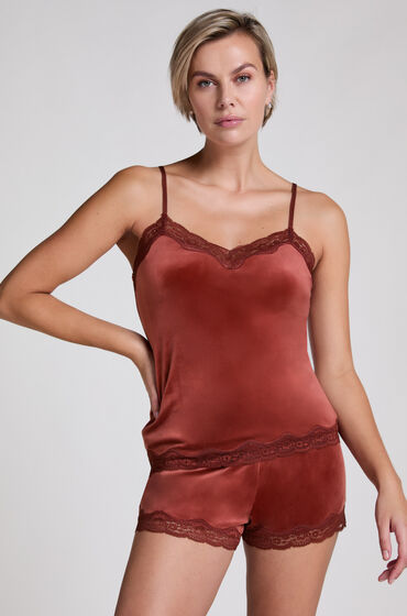 Image of Hunkemöller Shorts aus Velours mit Spitze Orange