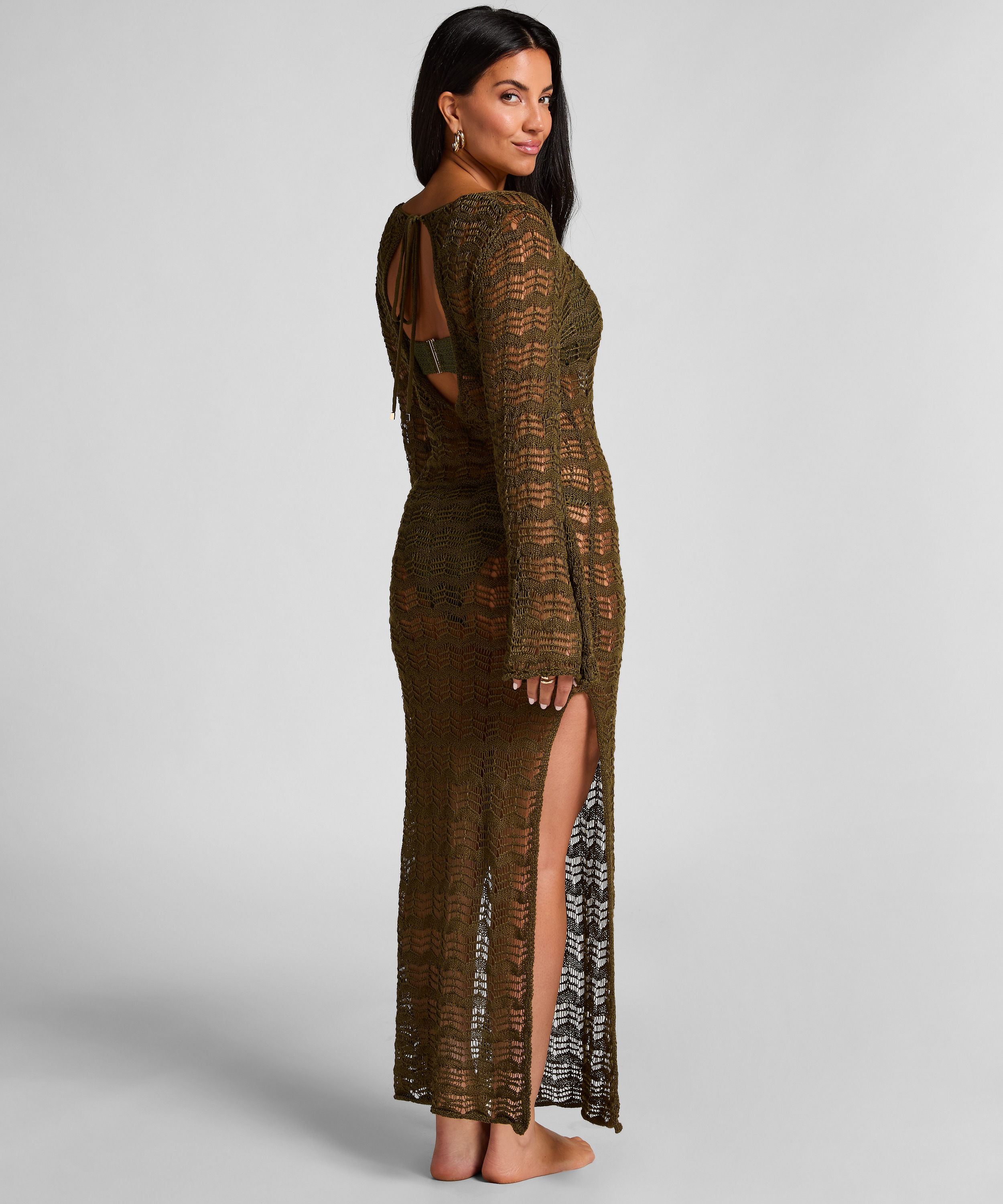 Crochet Maxikleid, grün, main