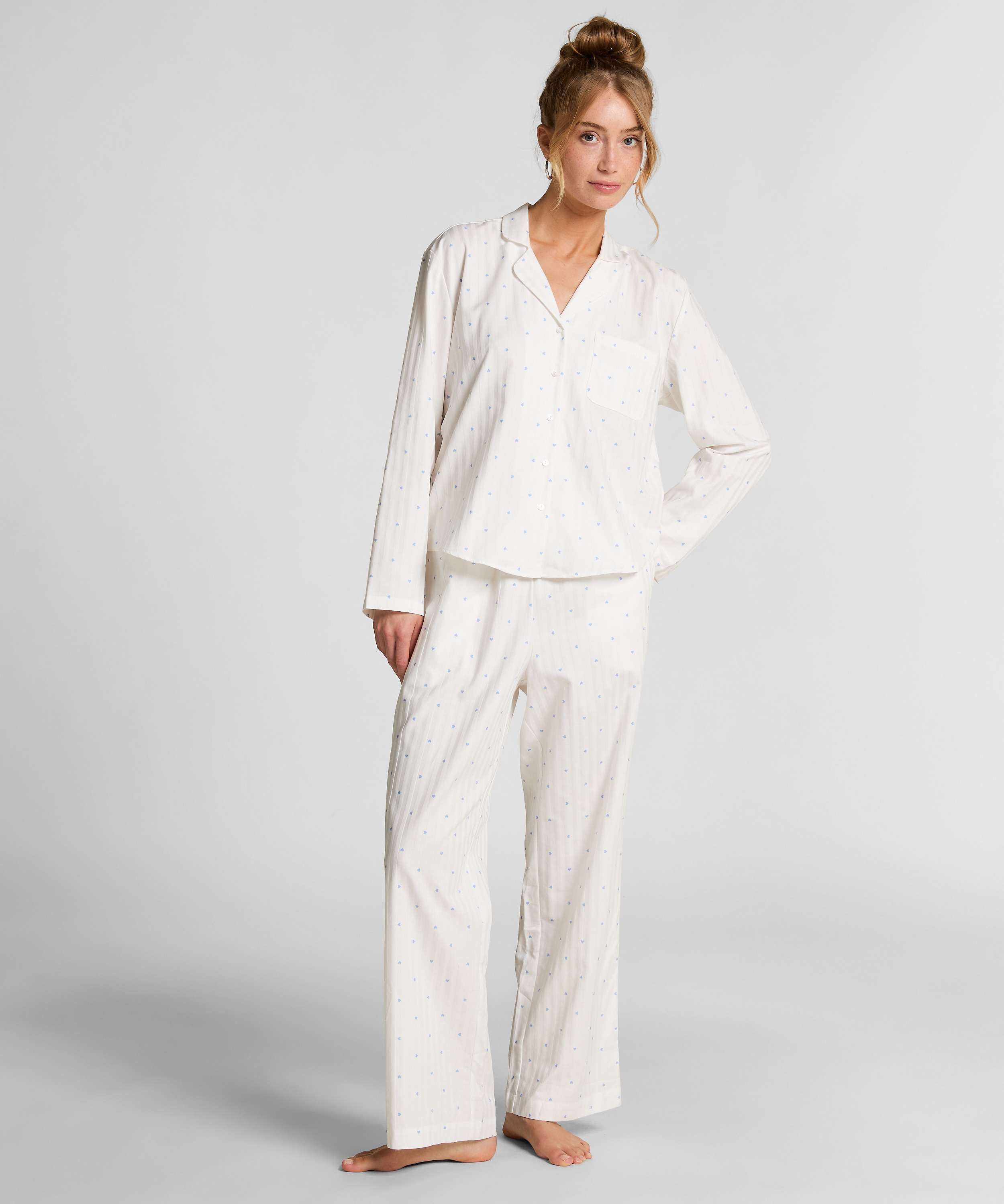 Jacquard Pyjama-Oberteil und Langarm, Blau, main