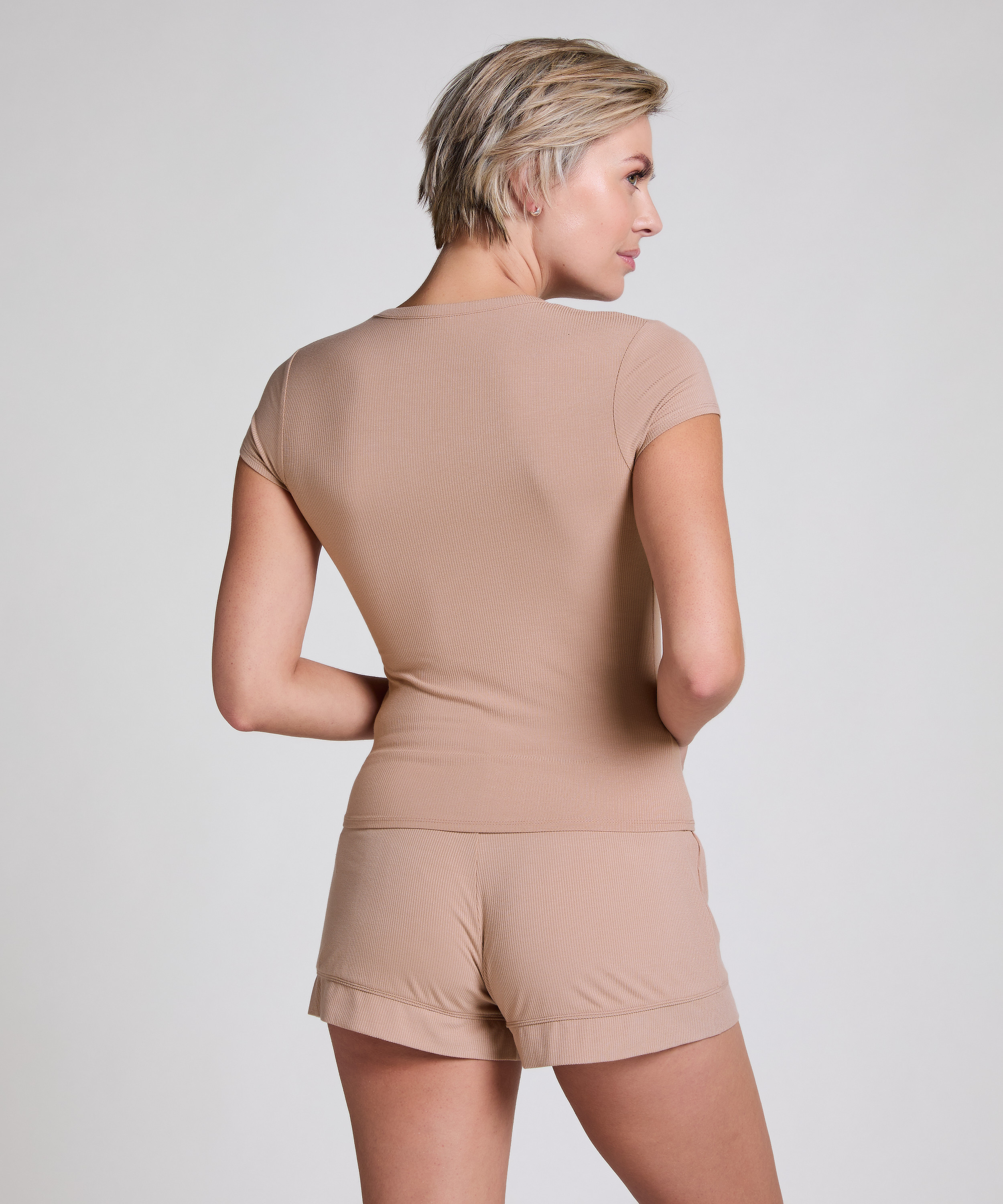 Pyjama-Top Rib Essential, Beige, main