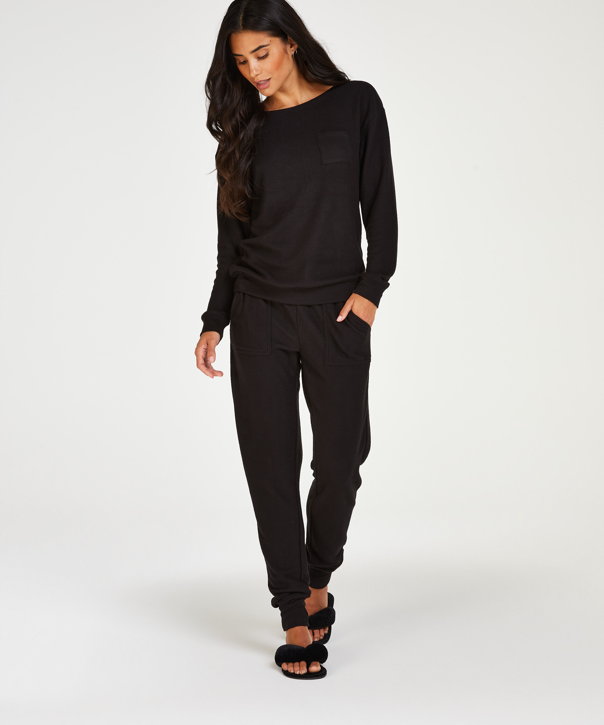 Pyjama Waffle Placket, Noir