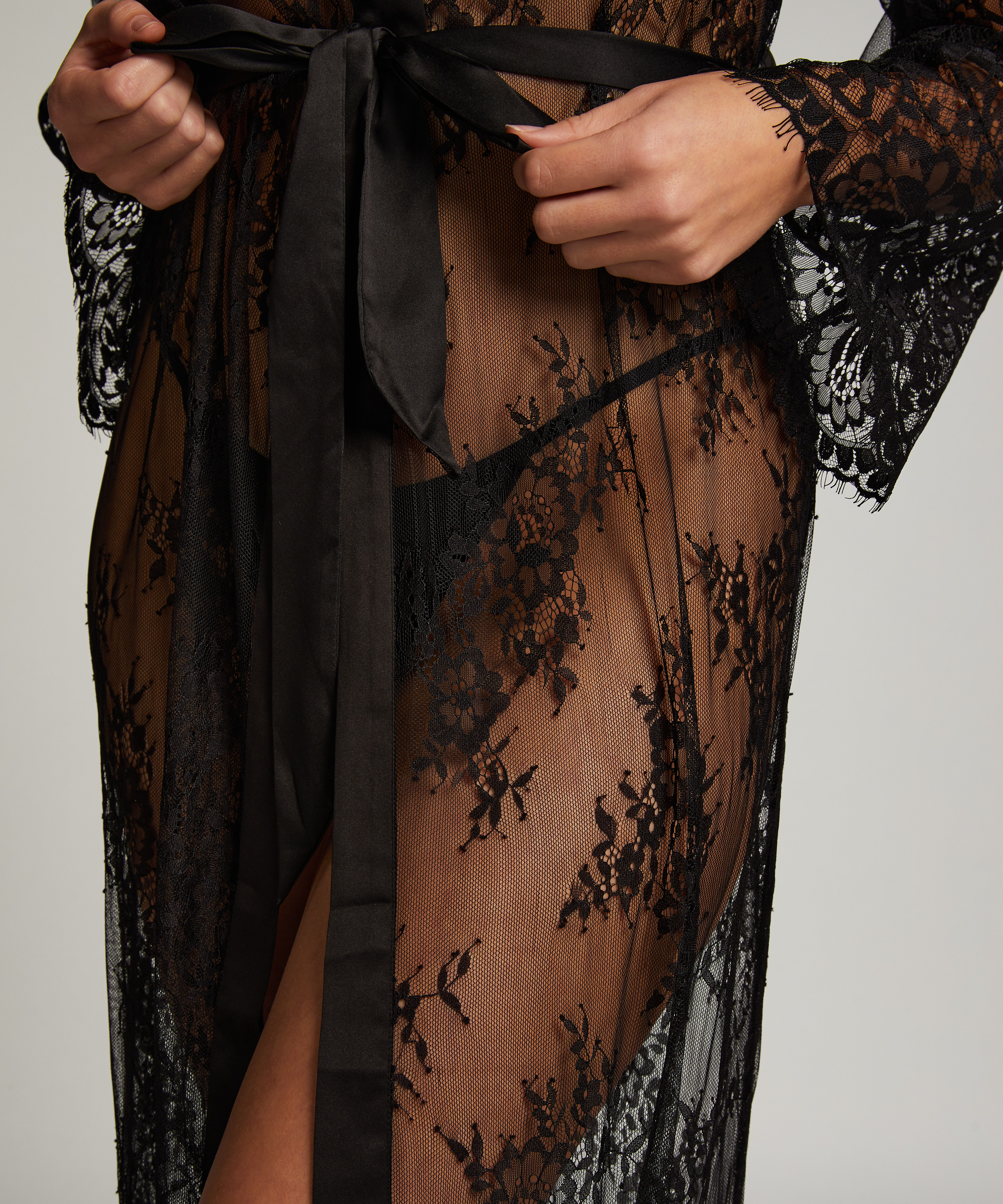 Long Kimono Allover Lace, Noir, main