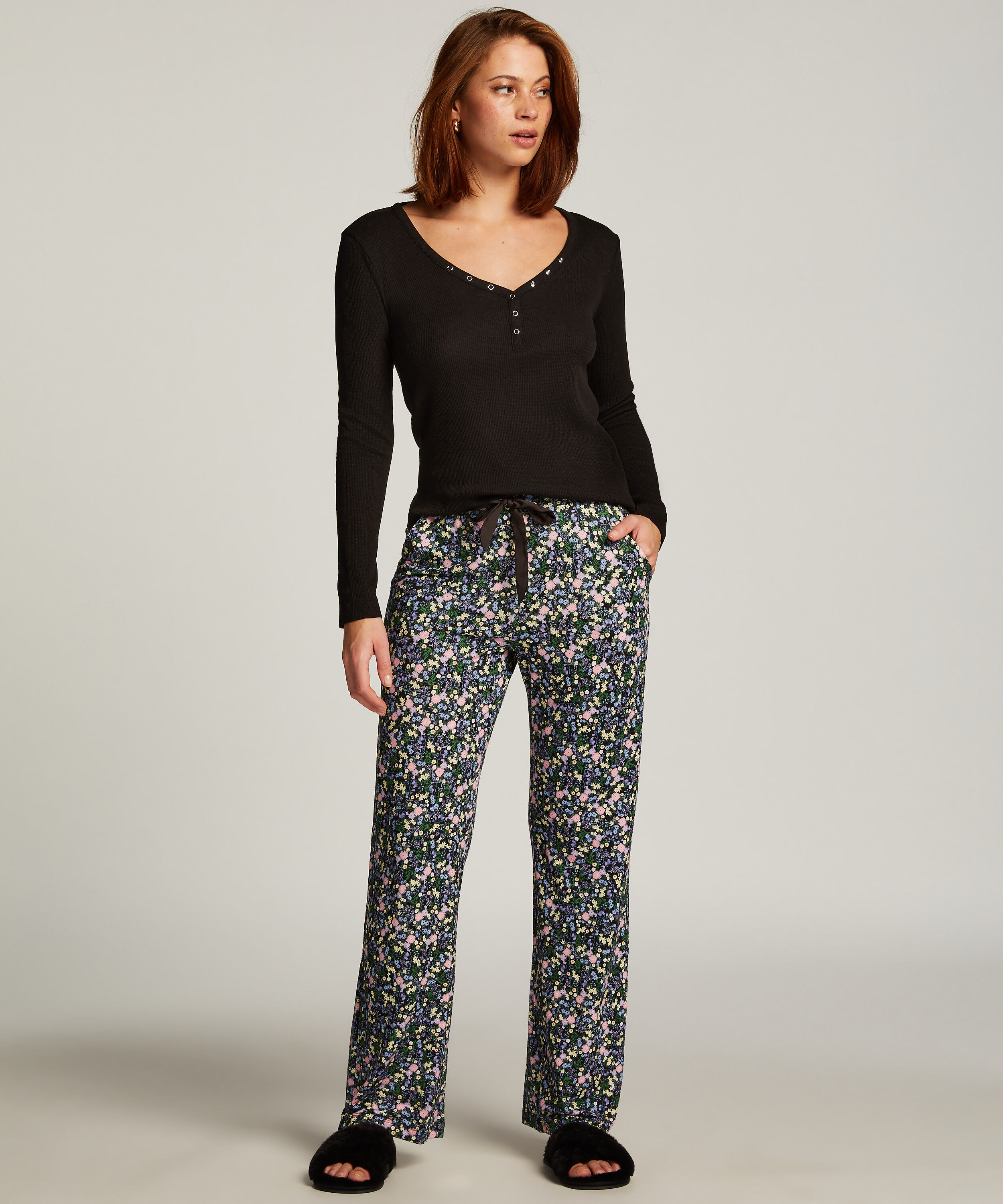Pyjamahose Jersey, Schwarz